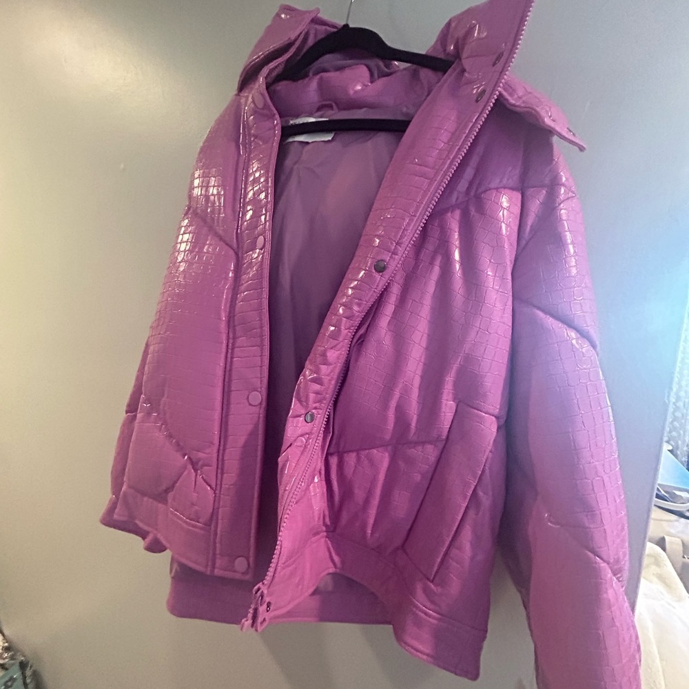 Pink ASOS Faux Croc Puffer w Removable Hood